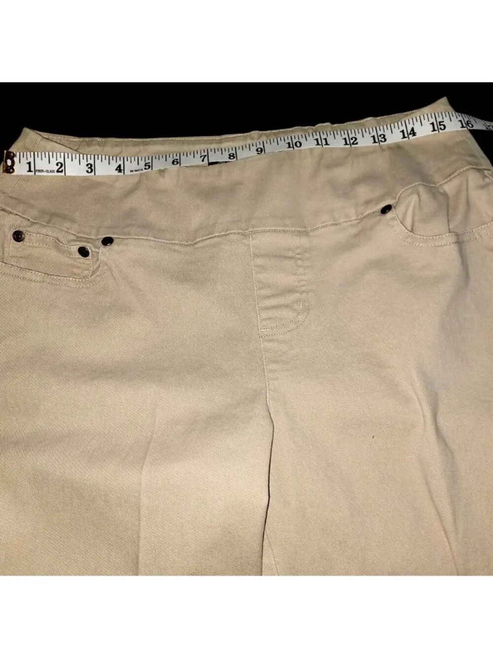 Petite Denim Jeans Tan Straight Leg Pull-On Stretch Pockets Chadwicks Womens 12P